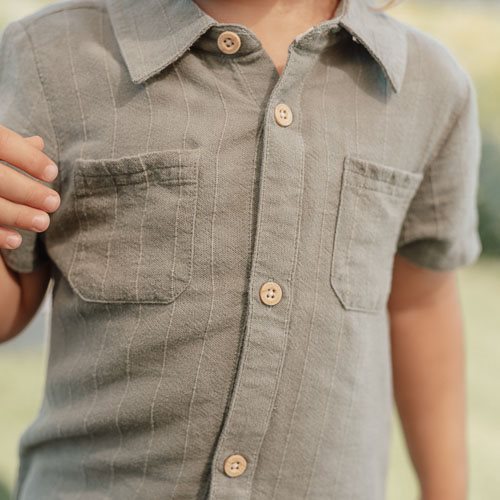 Linen Shirt Short Sleeve - Green - Forest Friends