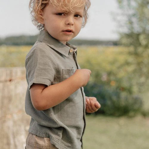 Linen Shirt Short Sleeve - Green - Forest Friends