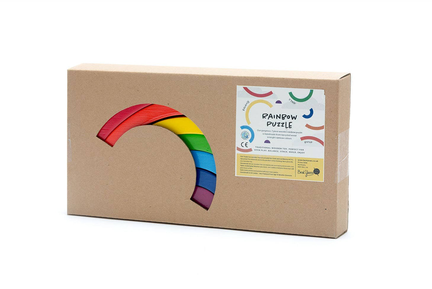 EX DISPLAY - Wooden Rainbow Toy, Fair Trade & Handmade in bright colours