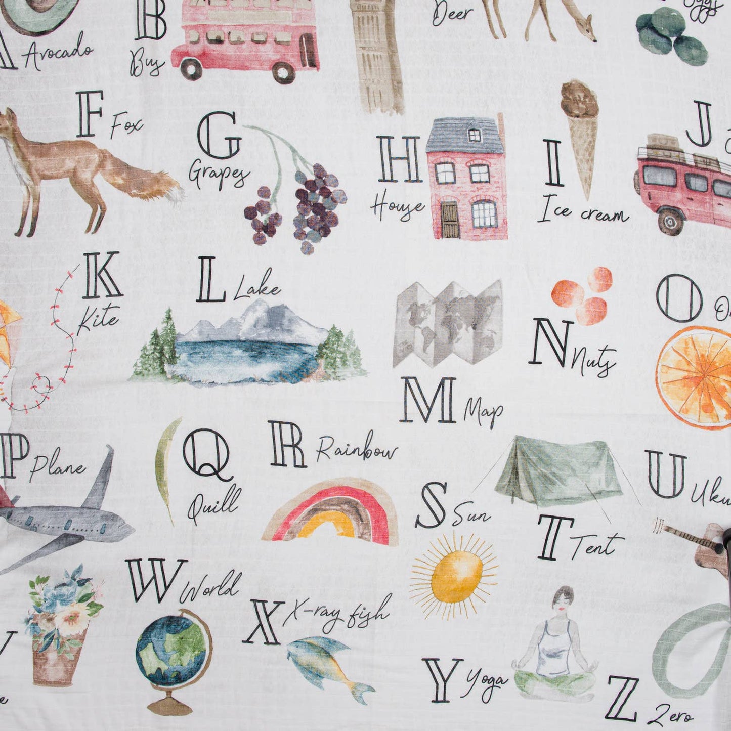Bamboo Baby Swaddle Blanket, Alphabet Print