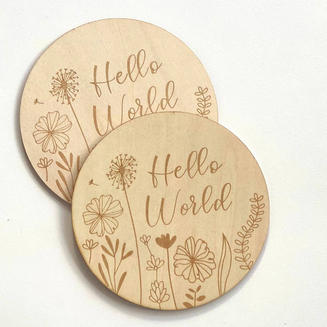 Wooden Baby Announcement Hello World Engraved Sign Plaque