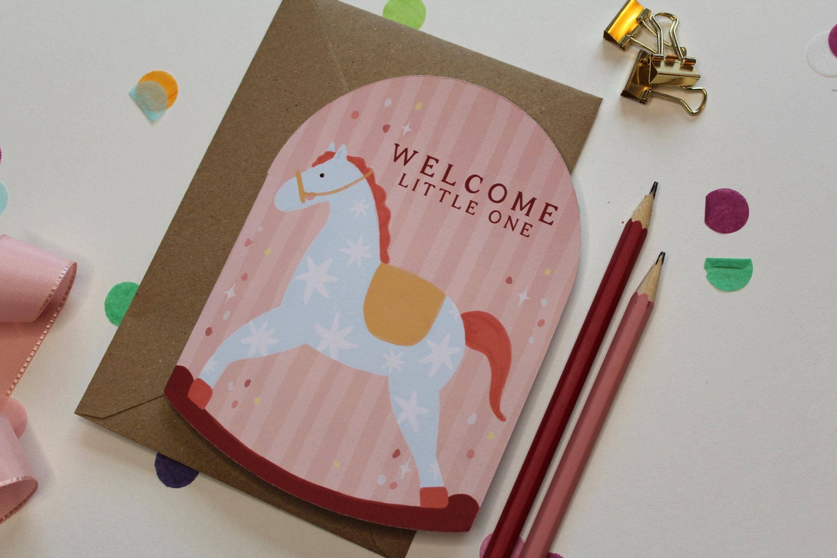 Rocking Horse Baby Card – Welcome Little One Card