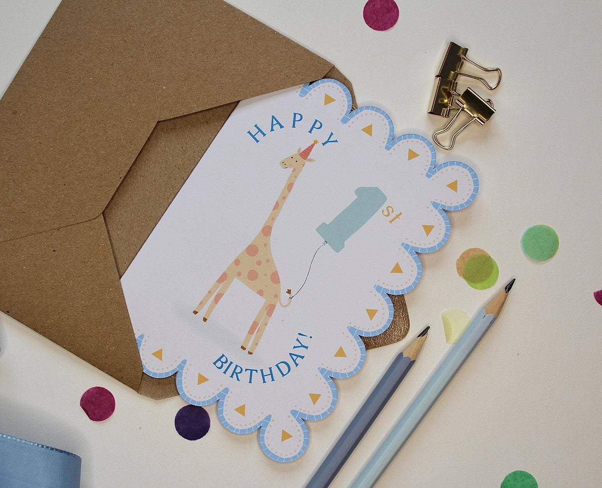 Illustrated Giraffe 1st Birthday Card – Safari Animal