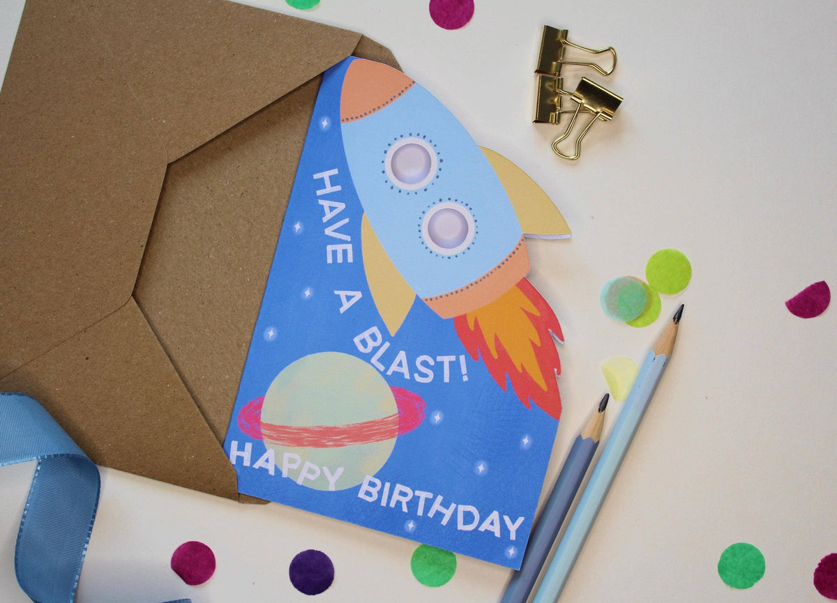Rocket Birthday Card – Cut Out Space Illustration for Boys
