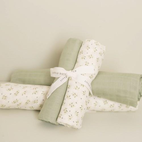 Little Dutch Muslin Swaddles 70 x 70 cm - Blueberry Leaves & Sage