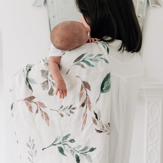 Bamboo Baby Swaddle Blanket, Botanical Print