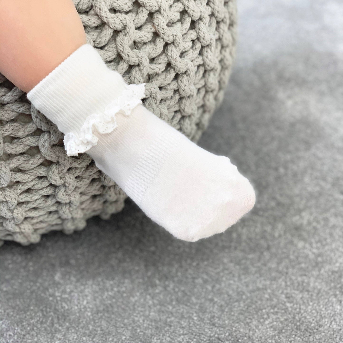 Frilly Non-Slip Stay-On Baby and Toddler Socks - Pearl White