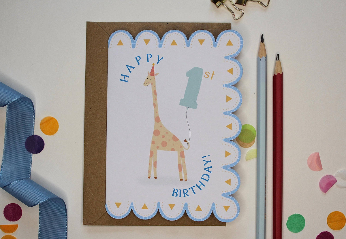 Illustrated Giraffe 1st Birthday Card – Safari Animal