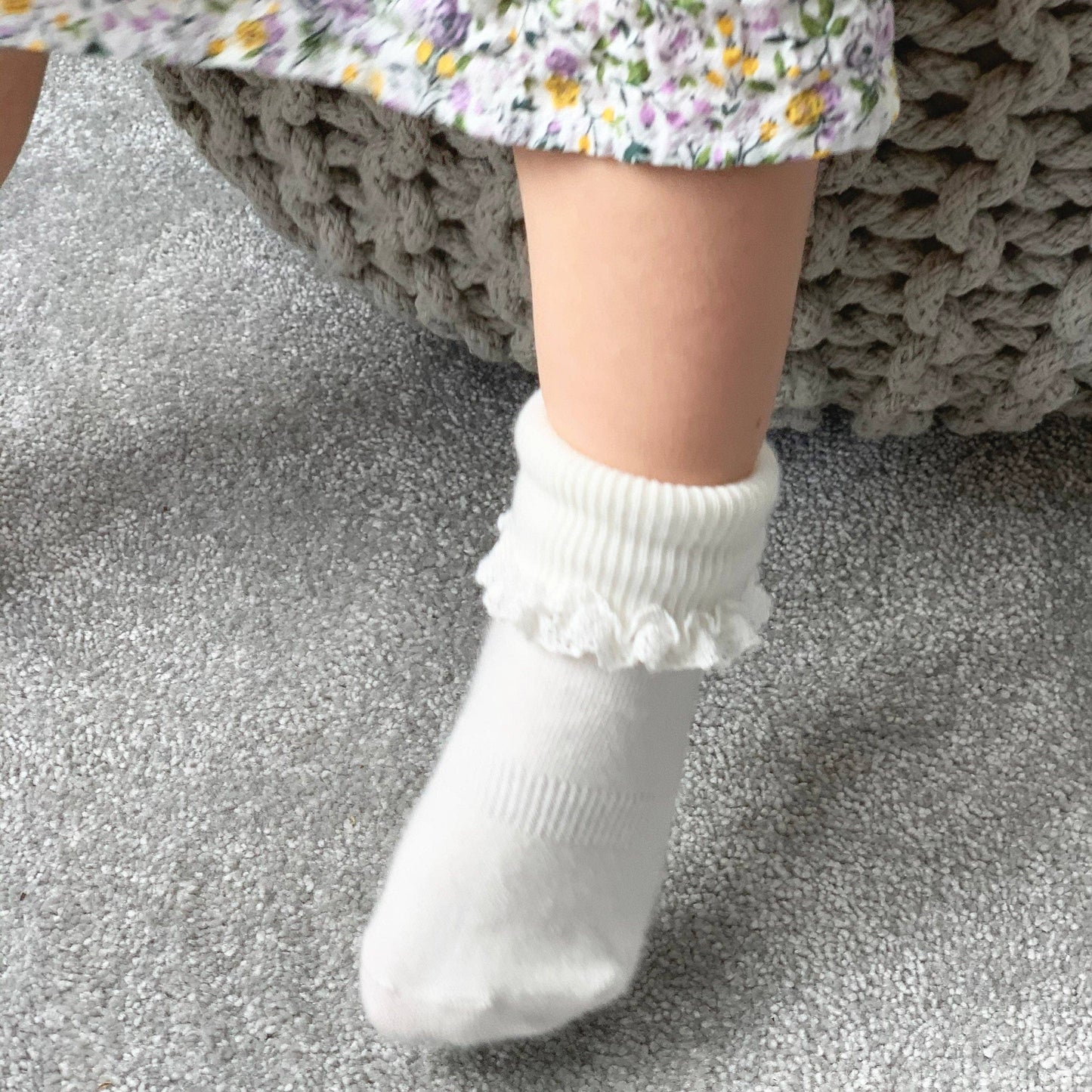 Frilly Non-Slip Stay-On Baby and Toddler Socks - Pearl White