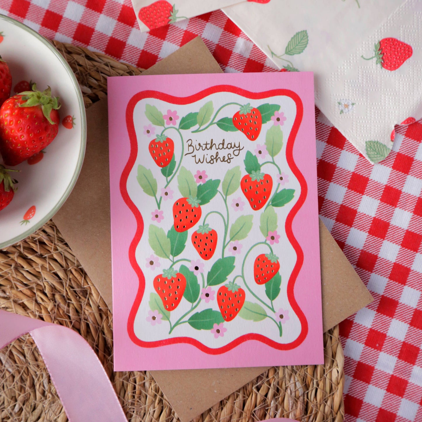 Strawberry Birthday Card, Luxury Foiled Spring Birthday Card