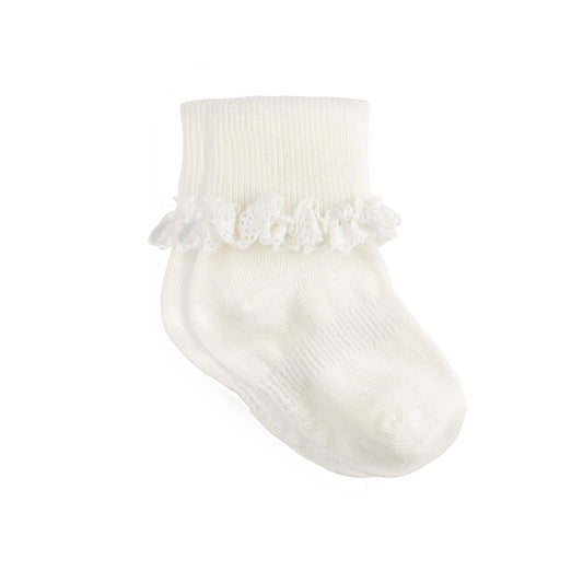 Frilly Non-Slip Stay-On Baby and Toddler Socks - Pearl White