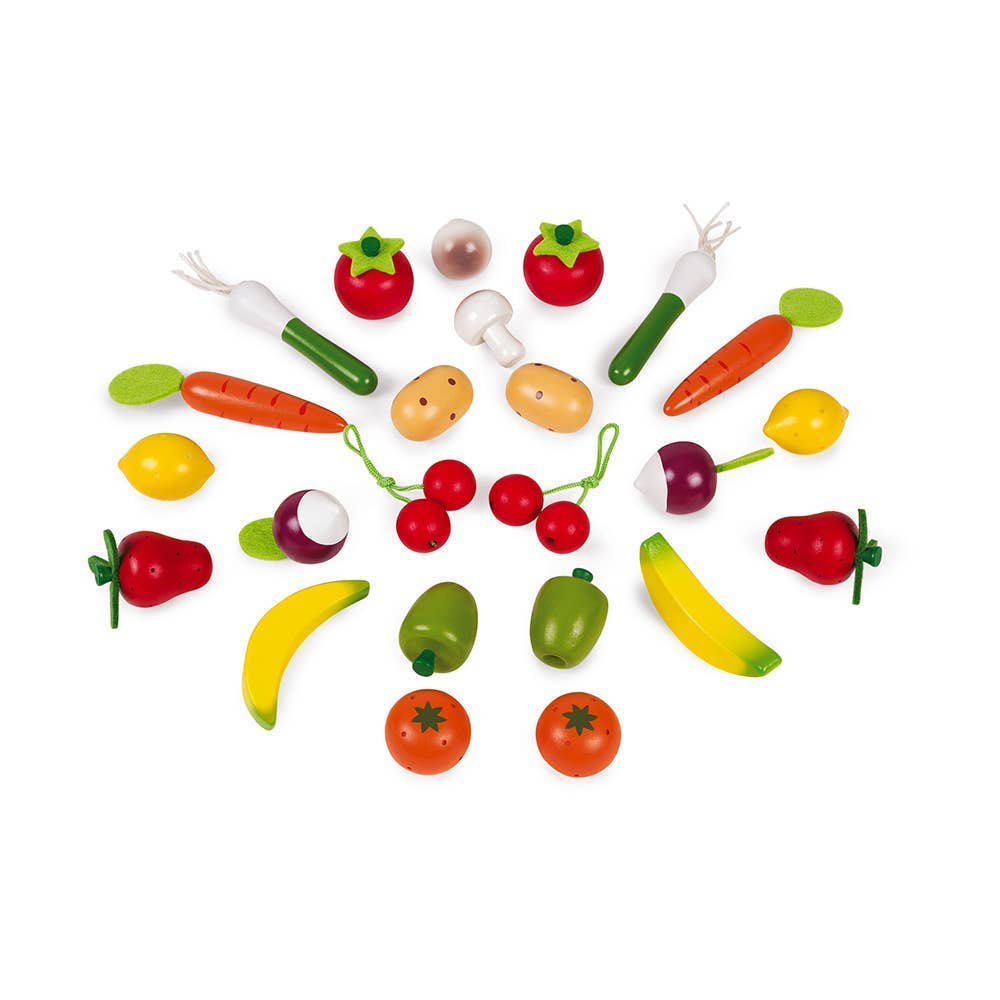 24 Pc Fruit & Vegetables Basket | Pretend Play | Wooden Toys