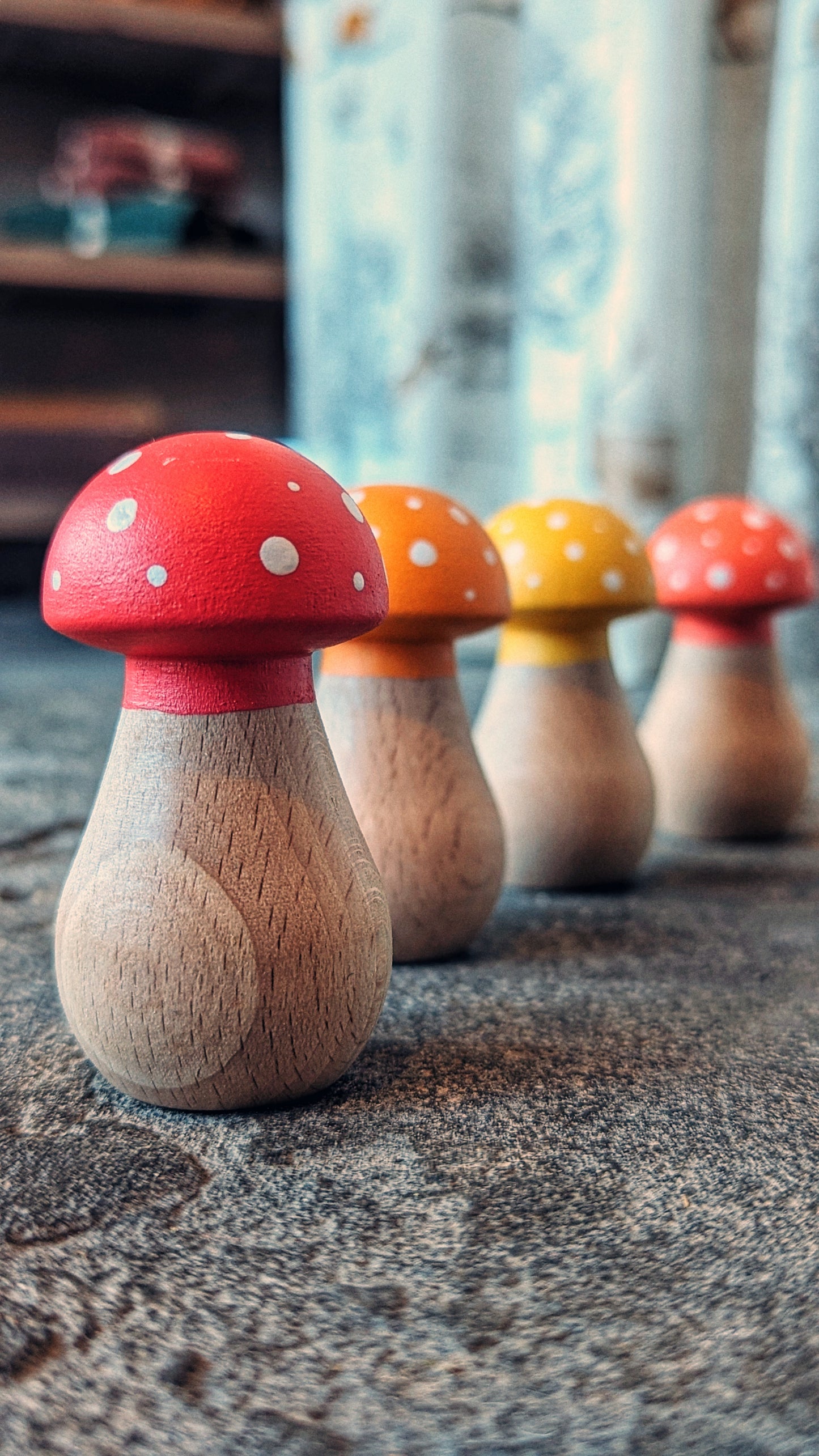 Hand-Painted Wooden Rainbow Toadstools - Set of 4