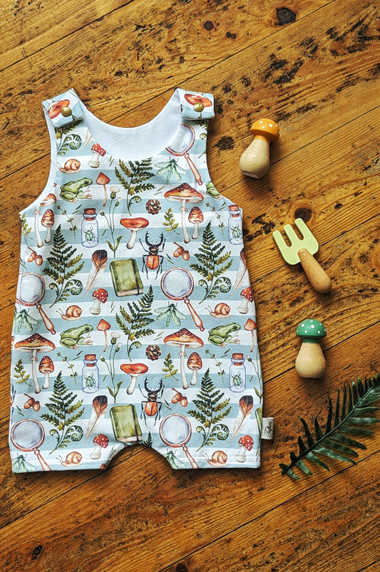 Organic Cotton Shortie Rompers - Striped Garden Explorer