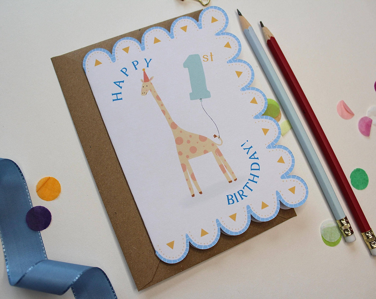 Illustrated Giraffe 1st Birthday Card – Safari Animal