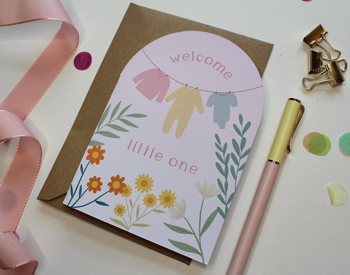 New Baby Girl Floral Arch Card – Welcome Little One