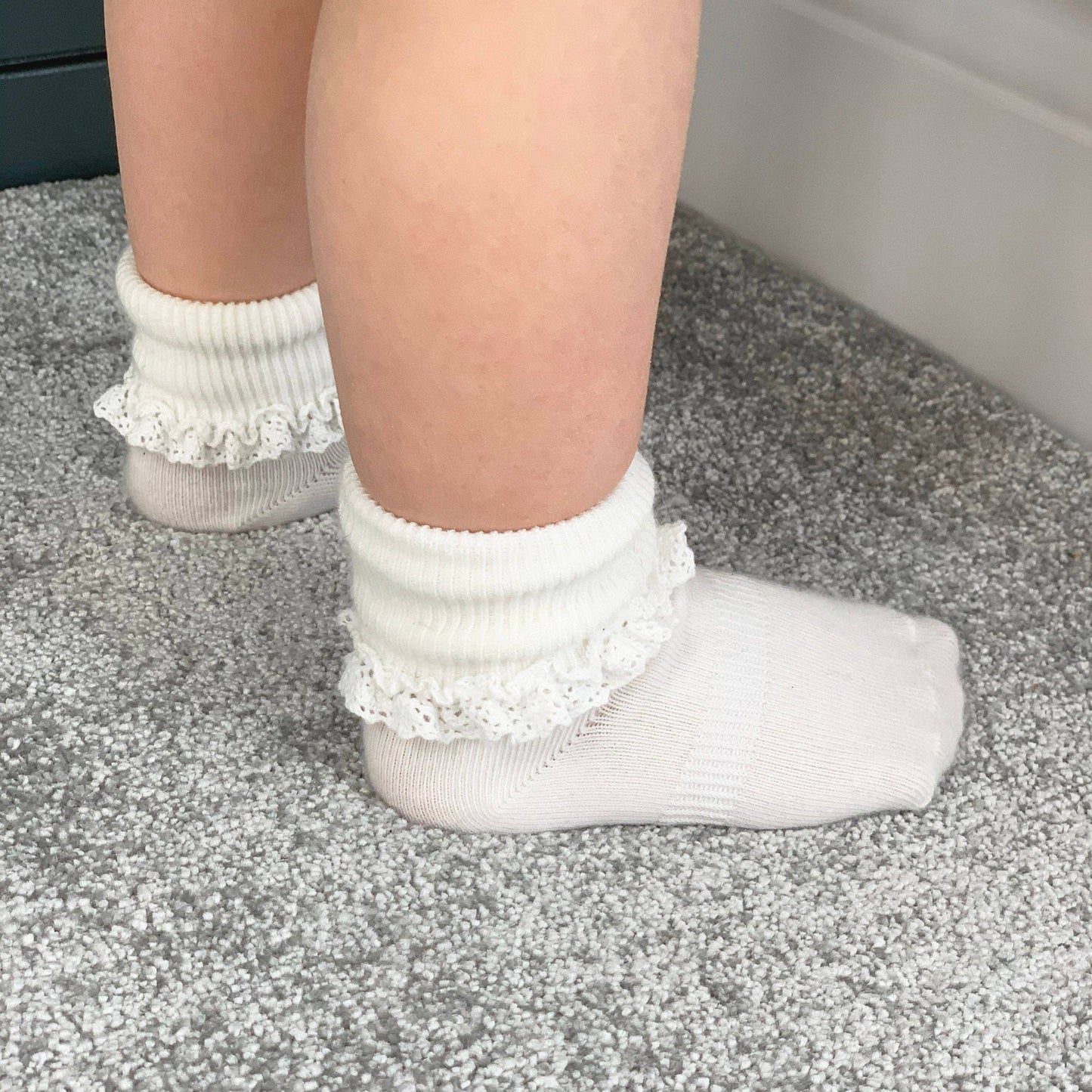 Frilly Non-Slip Stay-On Baby and Toddler Socks - Pearl White