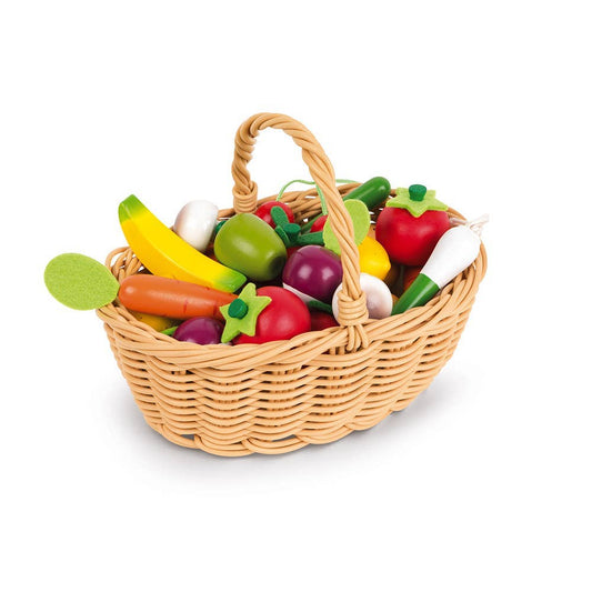 24 Pc Fruit & Vegetables Basket | Pretend Play | Wooden Toys