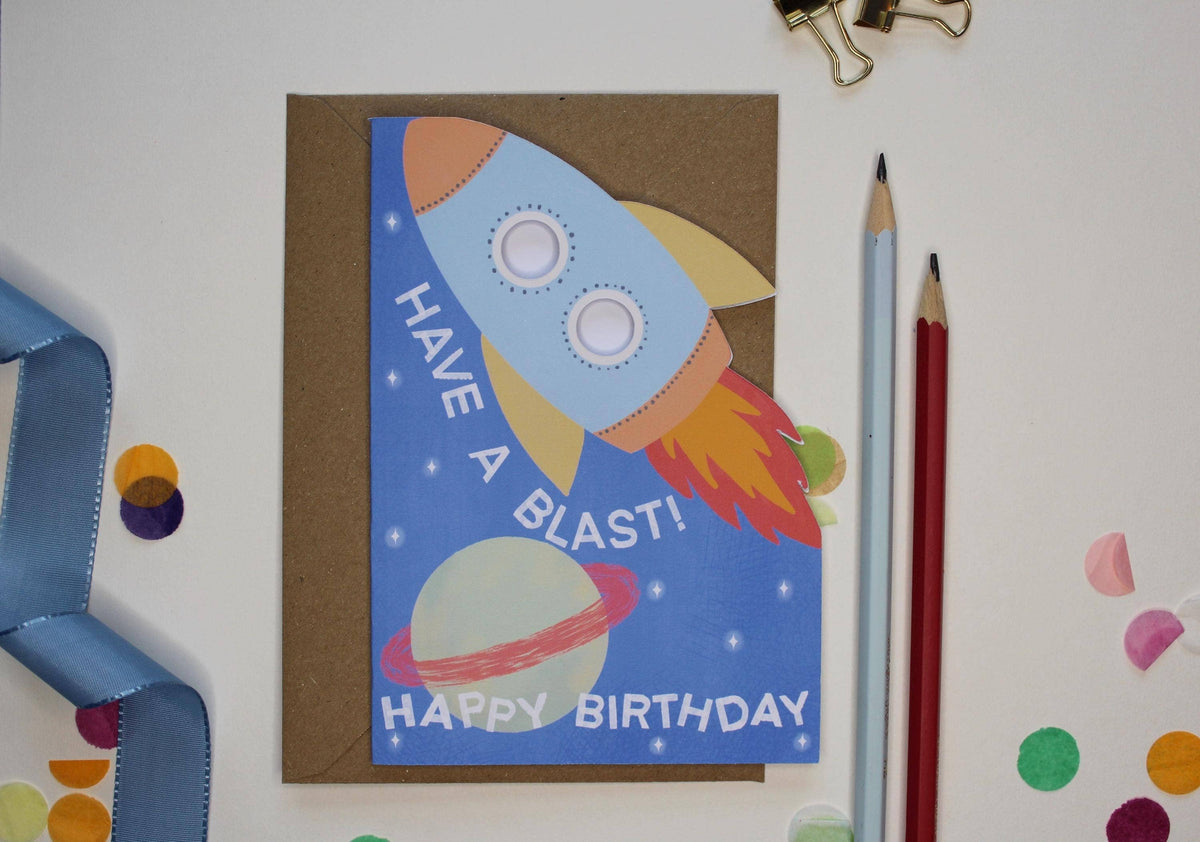 Rocket Birthday Card – Cut Out Space Illustration for Boys
