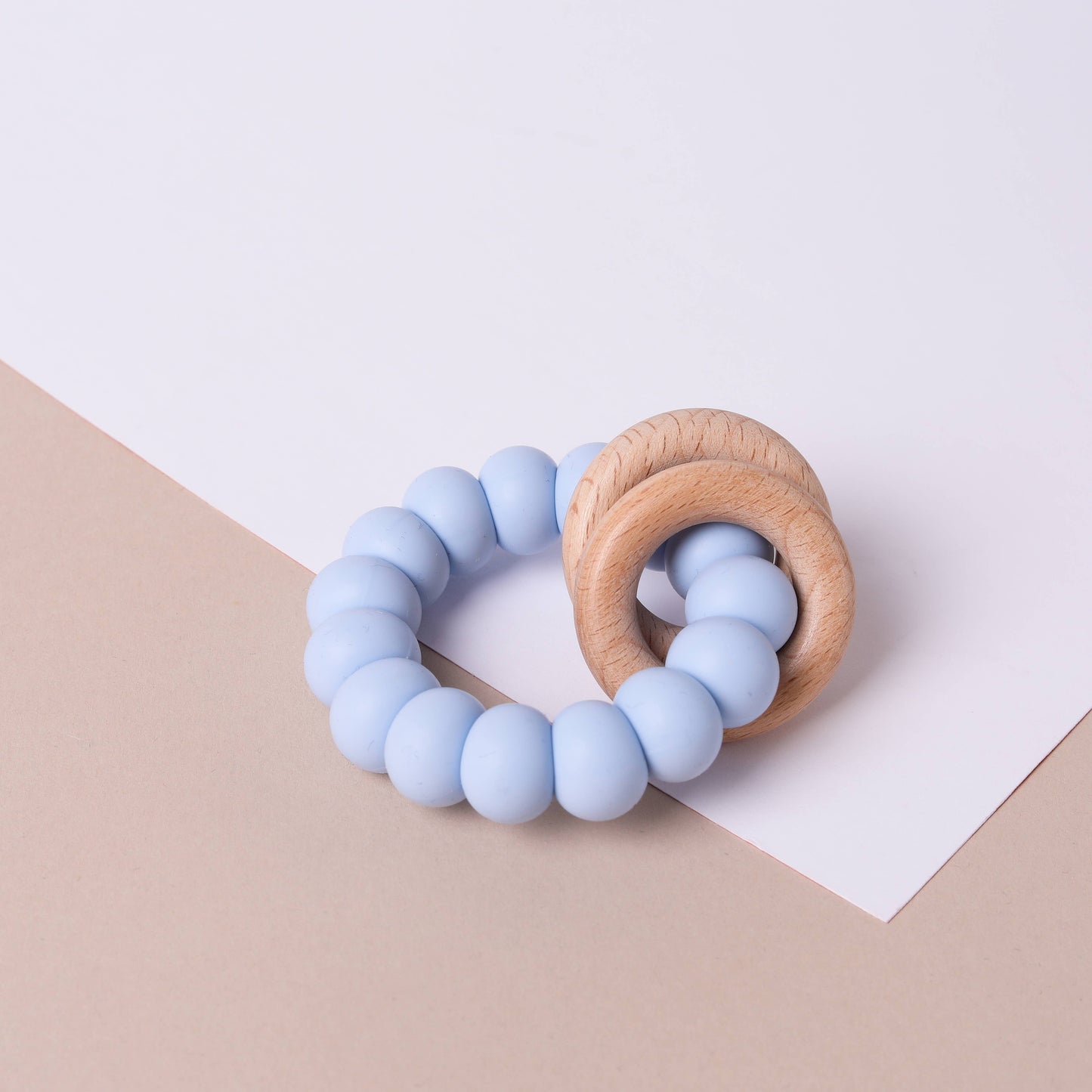 Baby Blue Silicone and Beechwood Teether