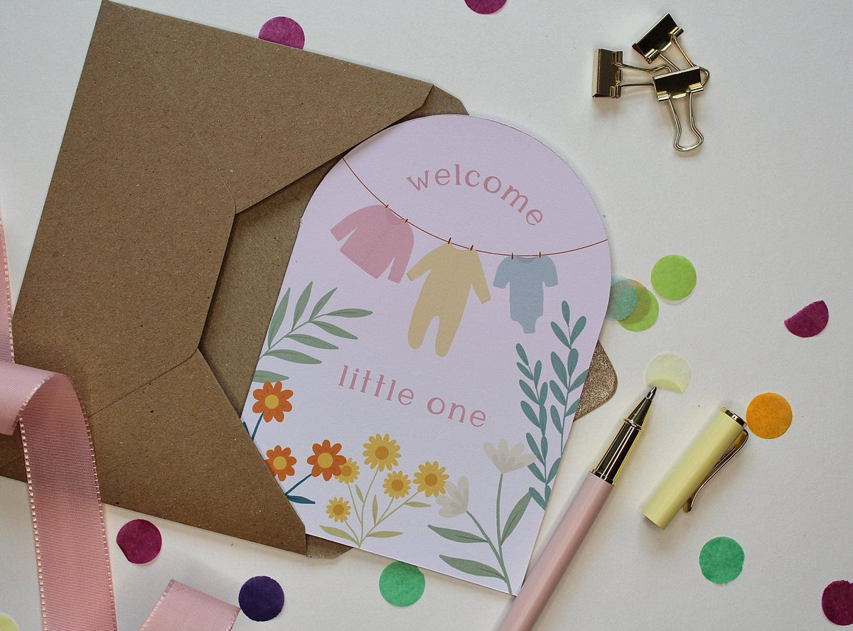 New Baby Girl Floral Arch Card – Welcome Little One