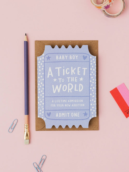 Ticket To The World Baby Boy Card 