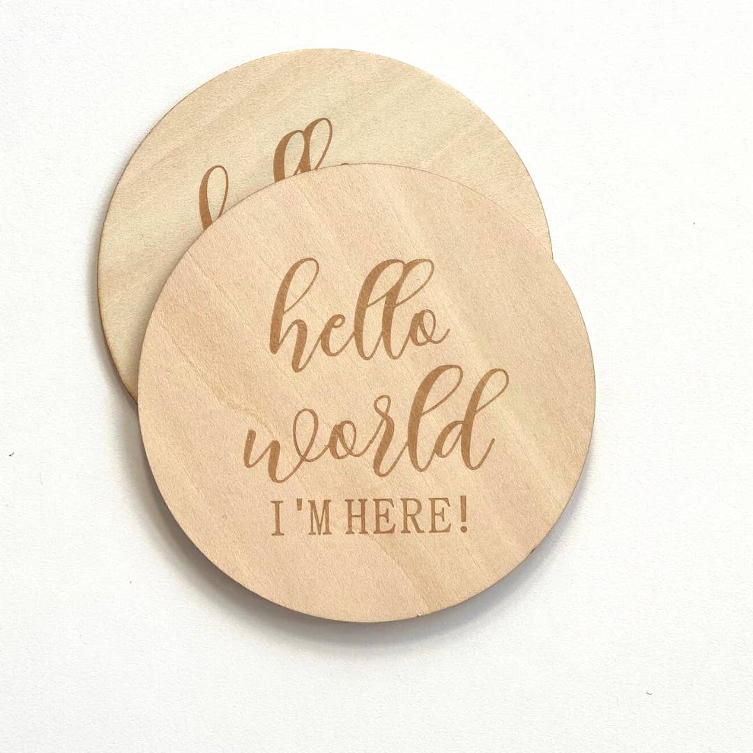 Wooden Baby Announcement Hello World Engraved Sign Plaque