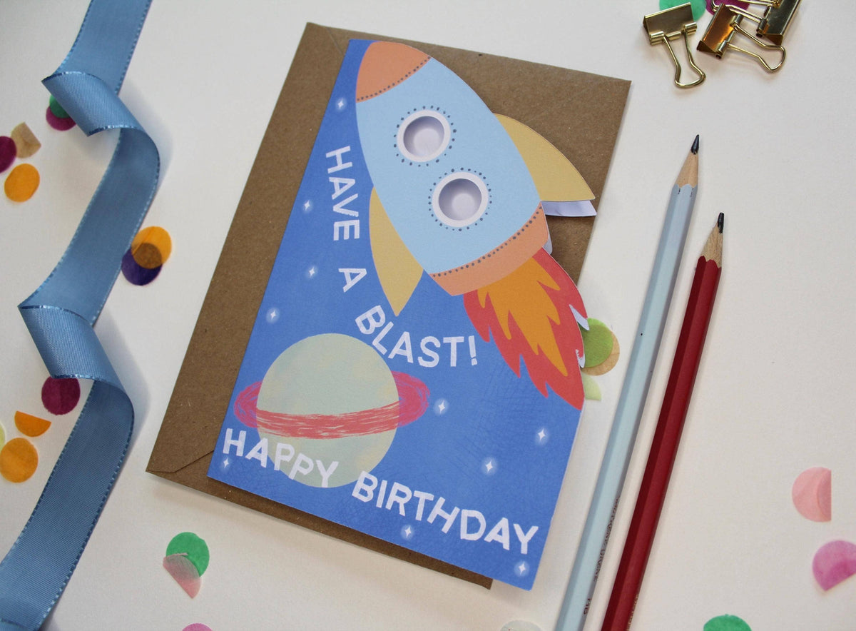 Rocket Birthday Card – Cut Out Space Illustration for Boys