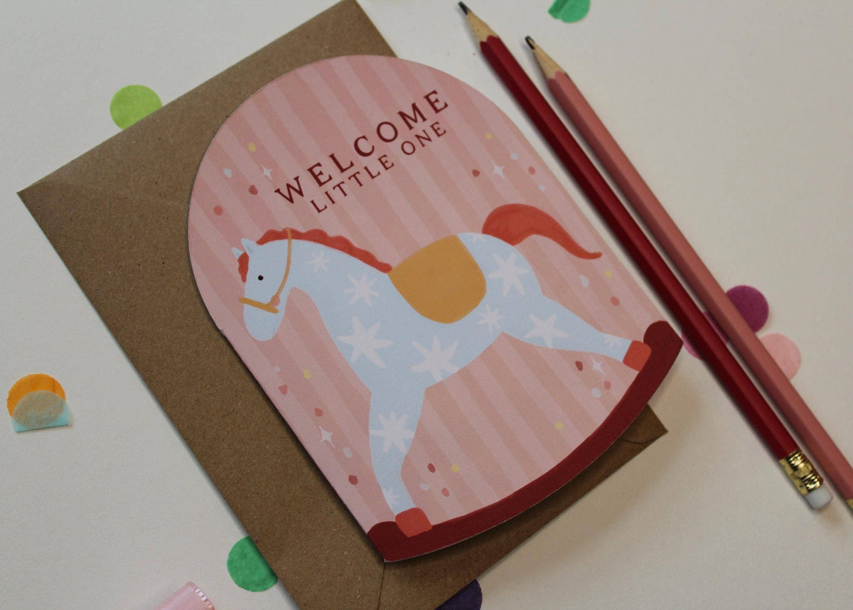 Rocking Horse Baby Card – Welcome Little One Card