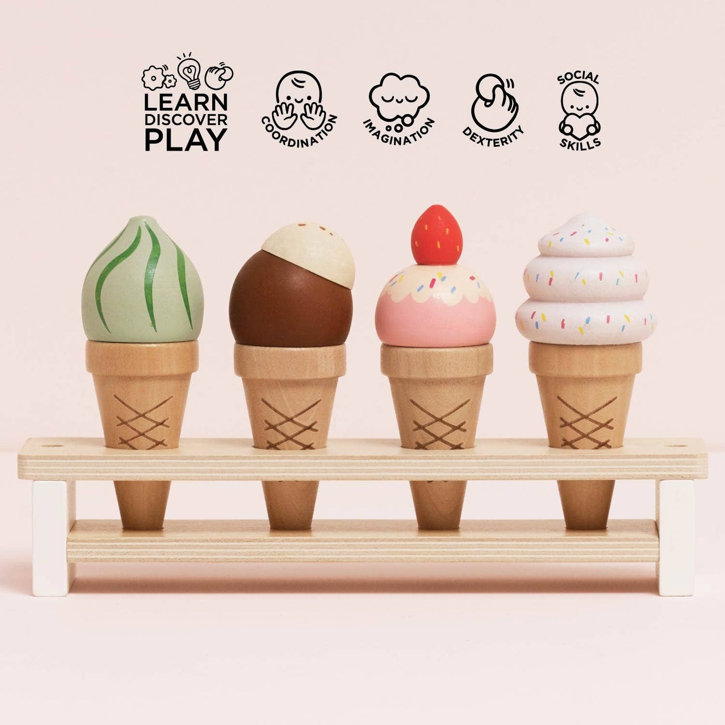 Wooden Ice Cream Cones Set