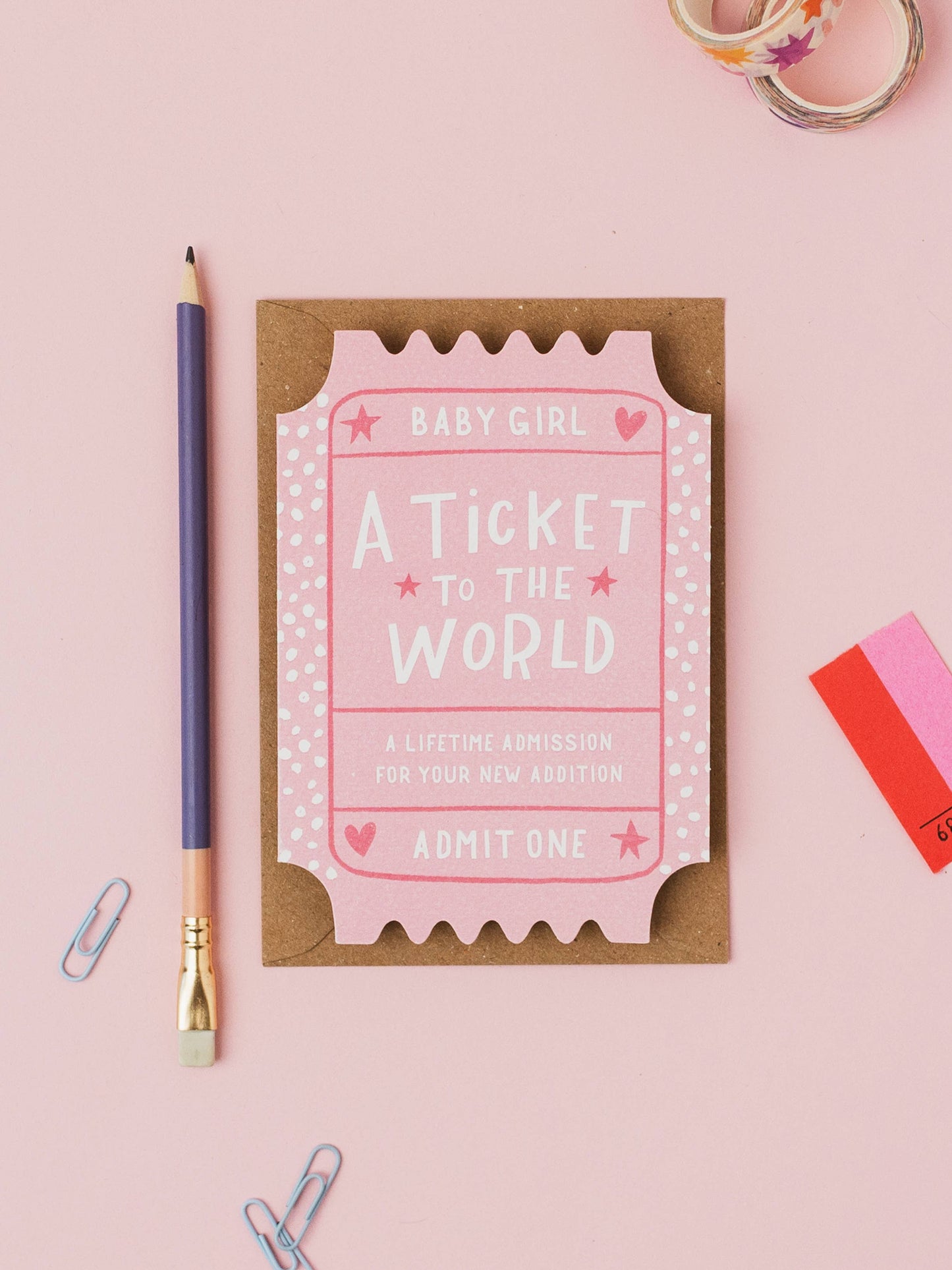 Ticket To The World Baby Girl Card