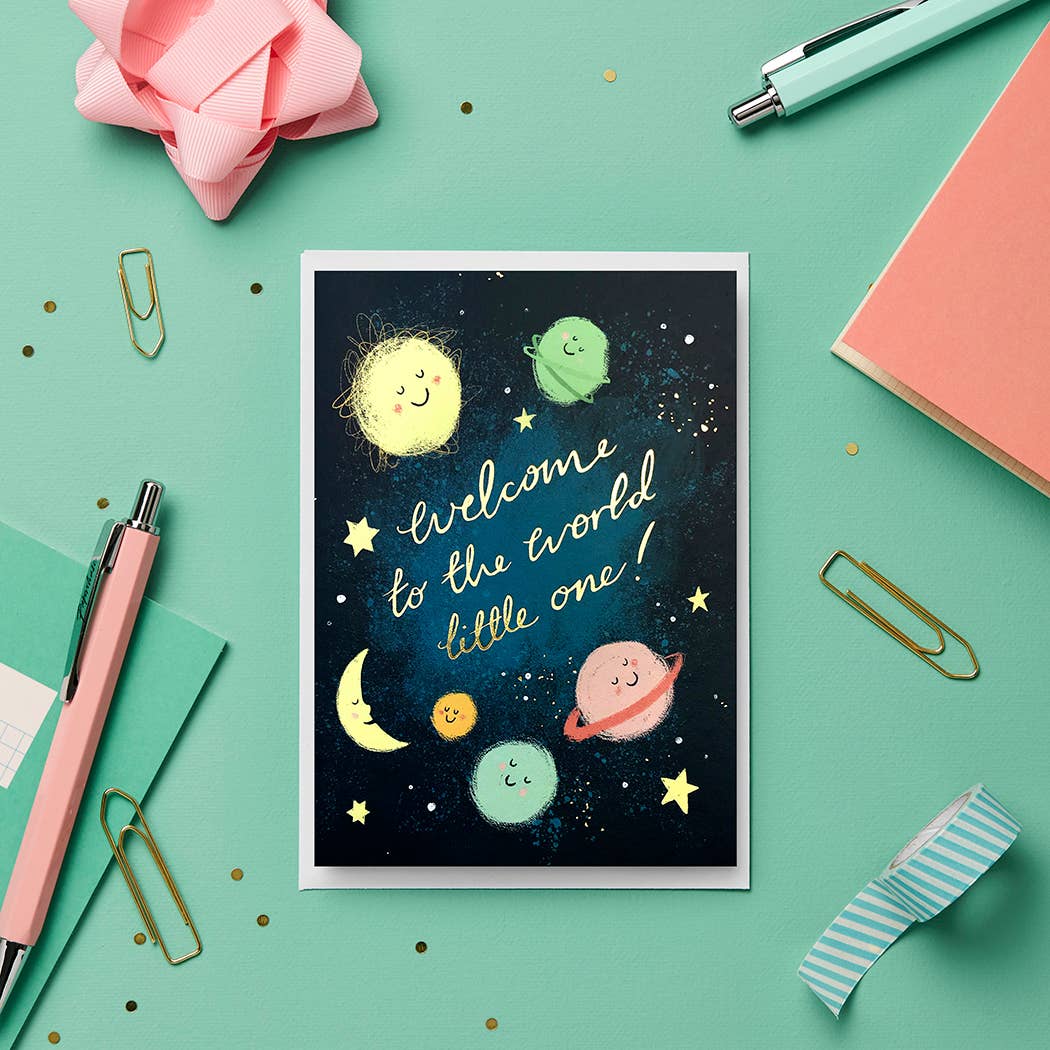 Welcome Little One New Baby Card | Gold Foil Luxury Card