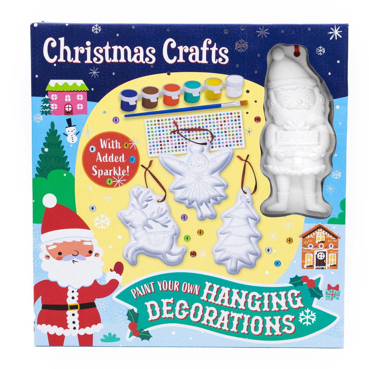 Christmas Crafts Paint Your Own Hanging Decorations – Kids’ Festive Art & Craft Kit with Paints, Brush & Sparkly Stickers