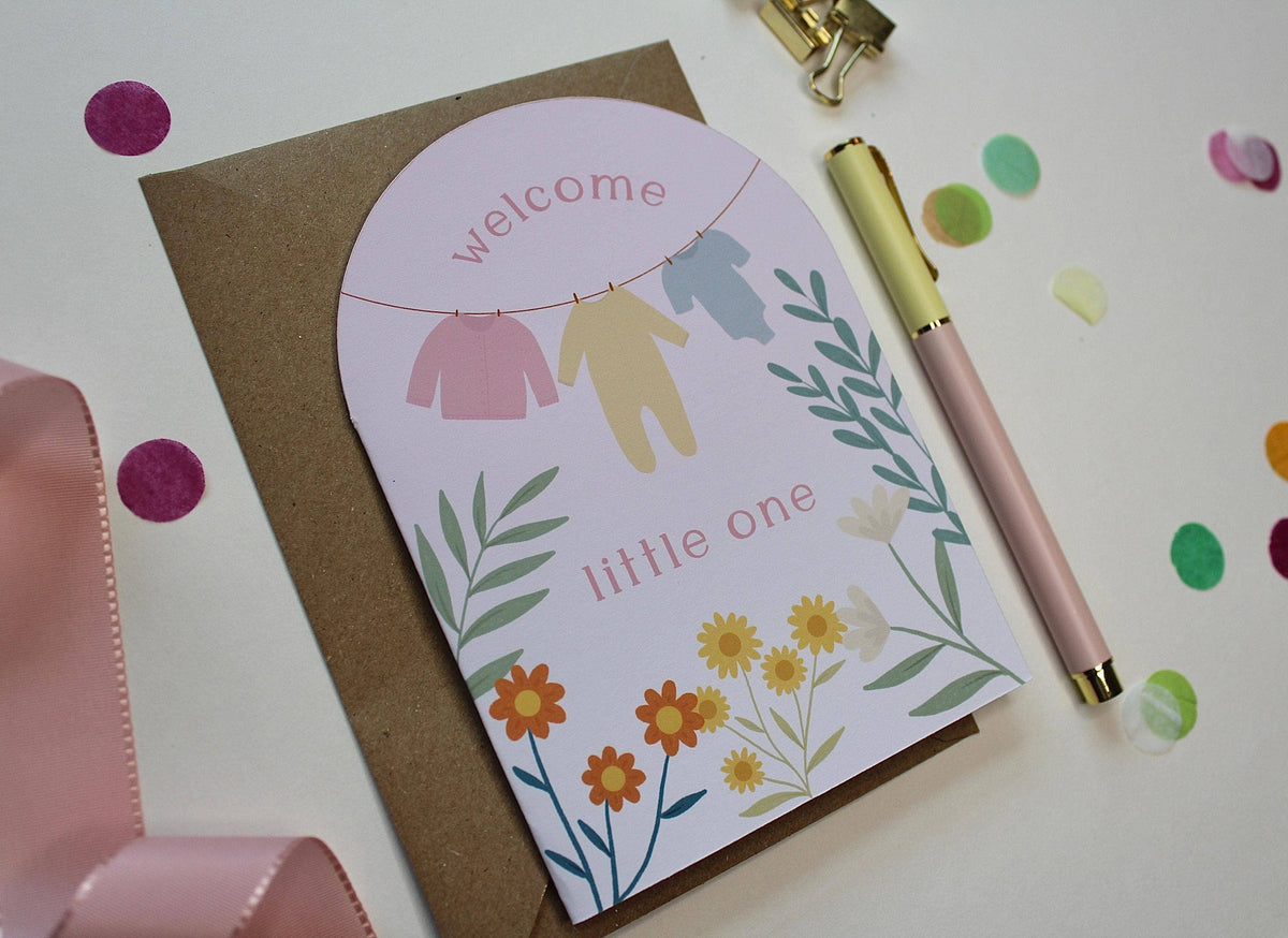 New Baby Girl Floral Arch Card – Welcome Little One