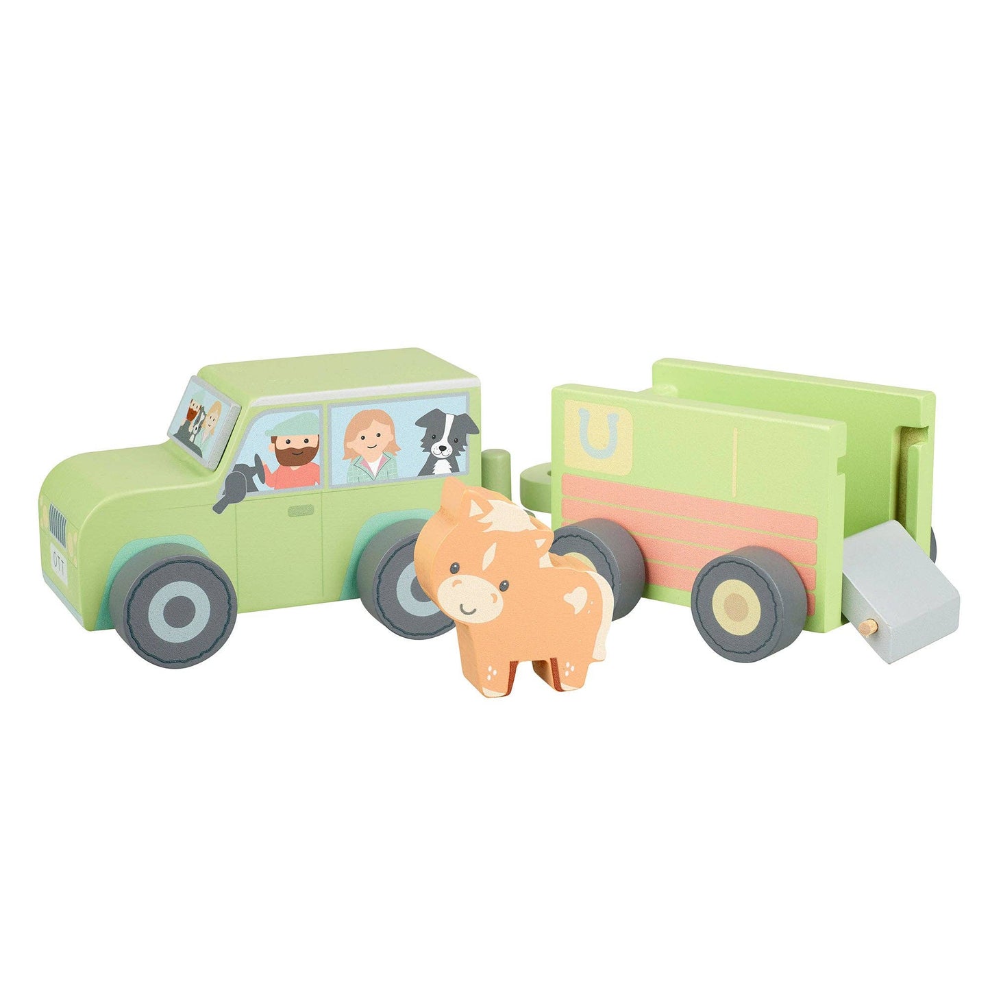 NEW! Wooden Farm 4x4 with Horse Box and Horse