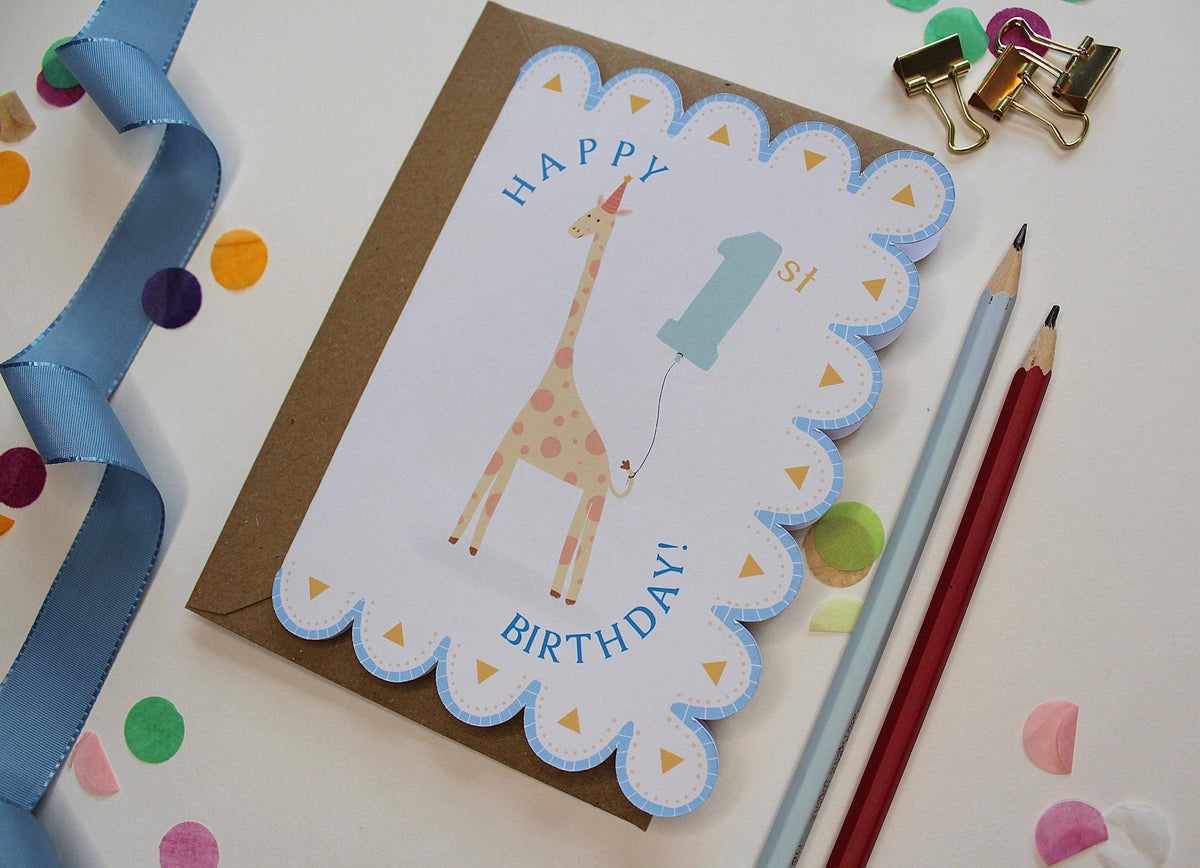 Illustrated Giraffe 1st Birthday Card – Safari Animal
