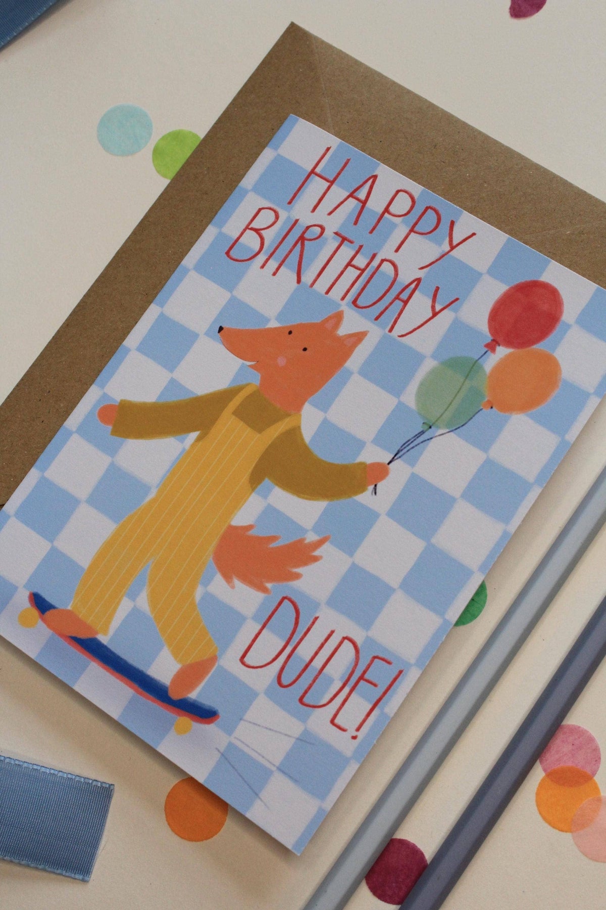 Fox Birthday Card for Boys – Happy Birthday Dude, Skateboard