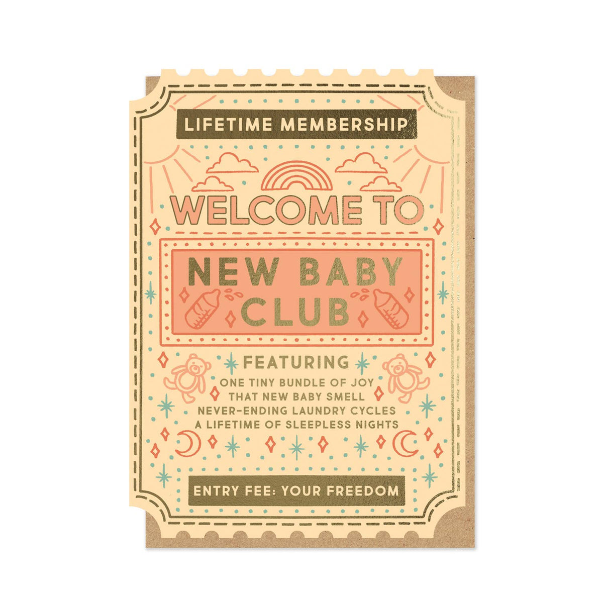 New Baby Club Card | Funny Card | Vintage Ticket