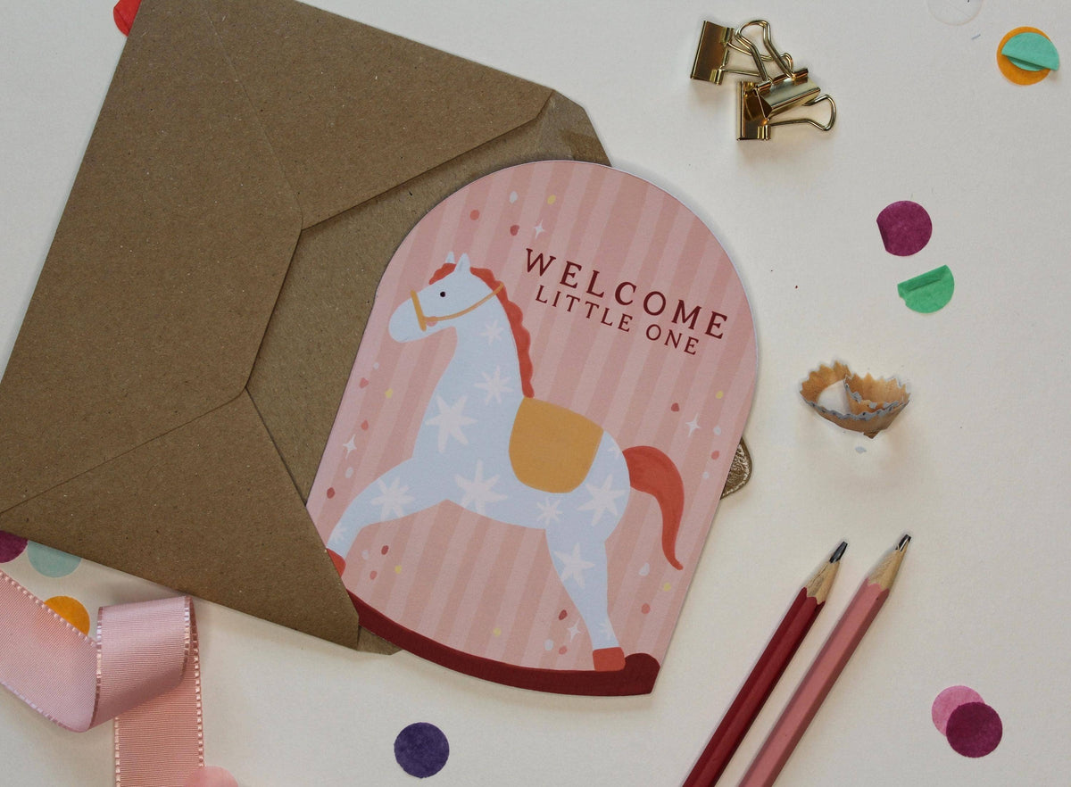 Rocking Horse Baby Card – Welcome Little One Card