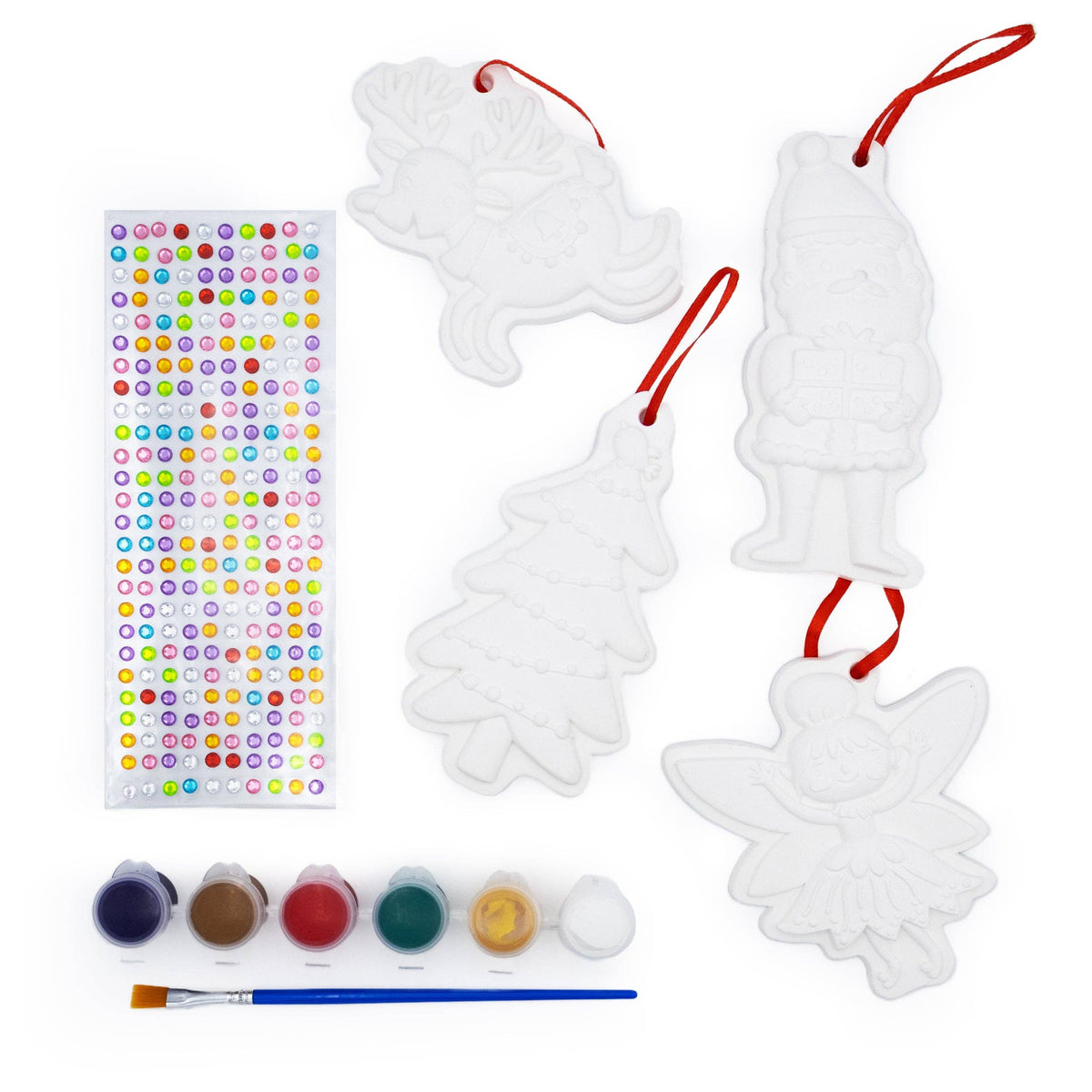 Christmas Crafts Paint Your Own Hanging Decorations – Kids’ Festive Art & Craft Kit with Paints, Brush & Sparkly Stickers