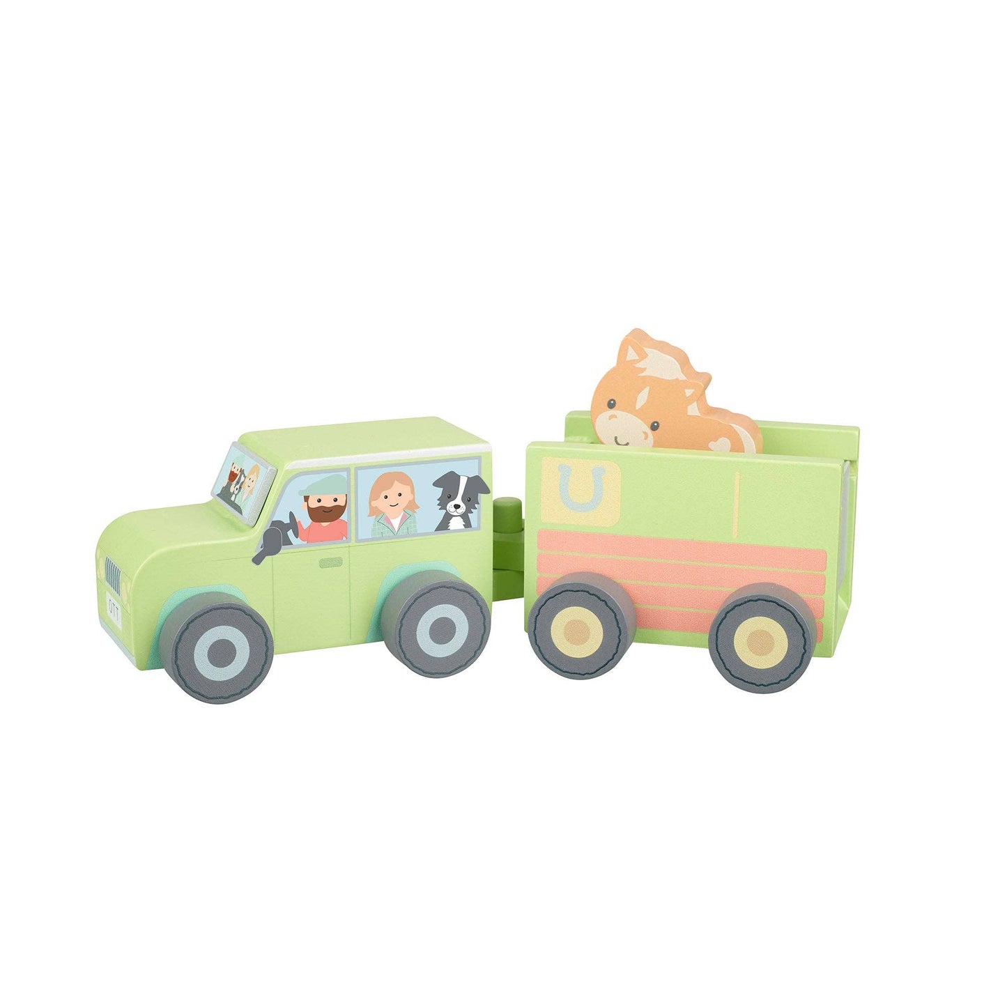 NEW! Wooden Farm 4x4 with Horse Box and Horse