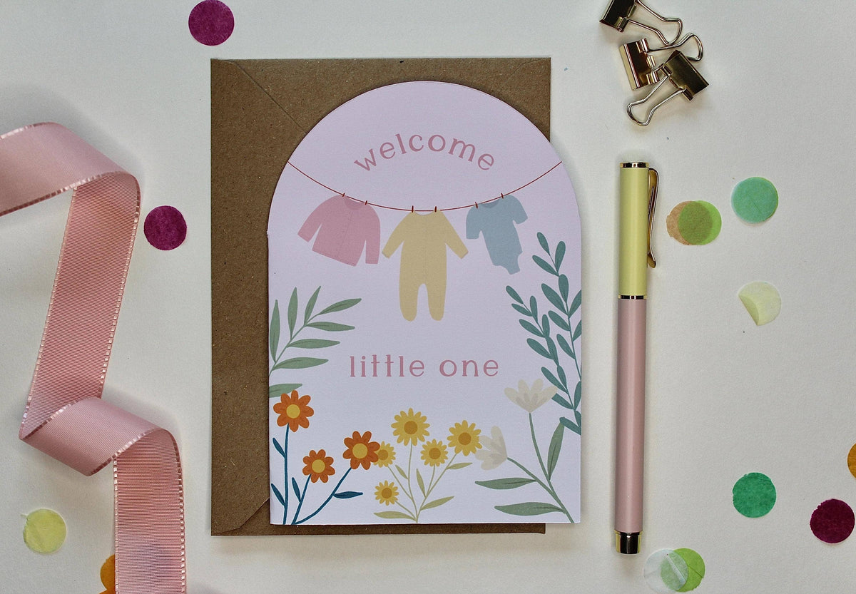 New Baby Girl Floral Arch Card – Welcome Little One