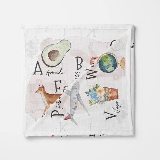 Bamboo Baby Swaddle Blanket, Alphabet Print