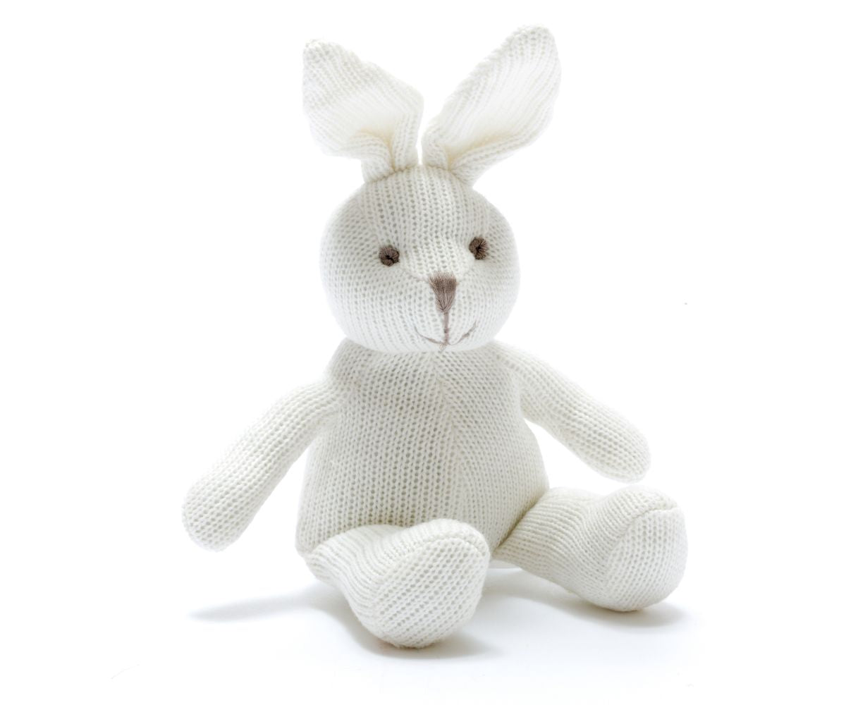 KNITTED ORGANIC COTTON WHITE BUNNY RATTLE