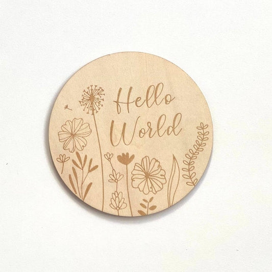 Wooden Baby Announcement Hello World Engraved Sign Plaque