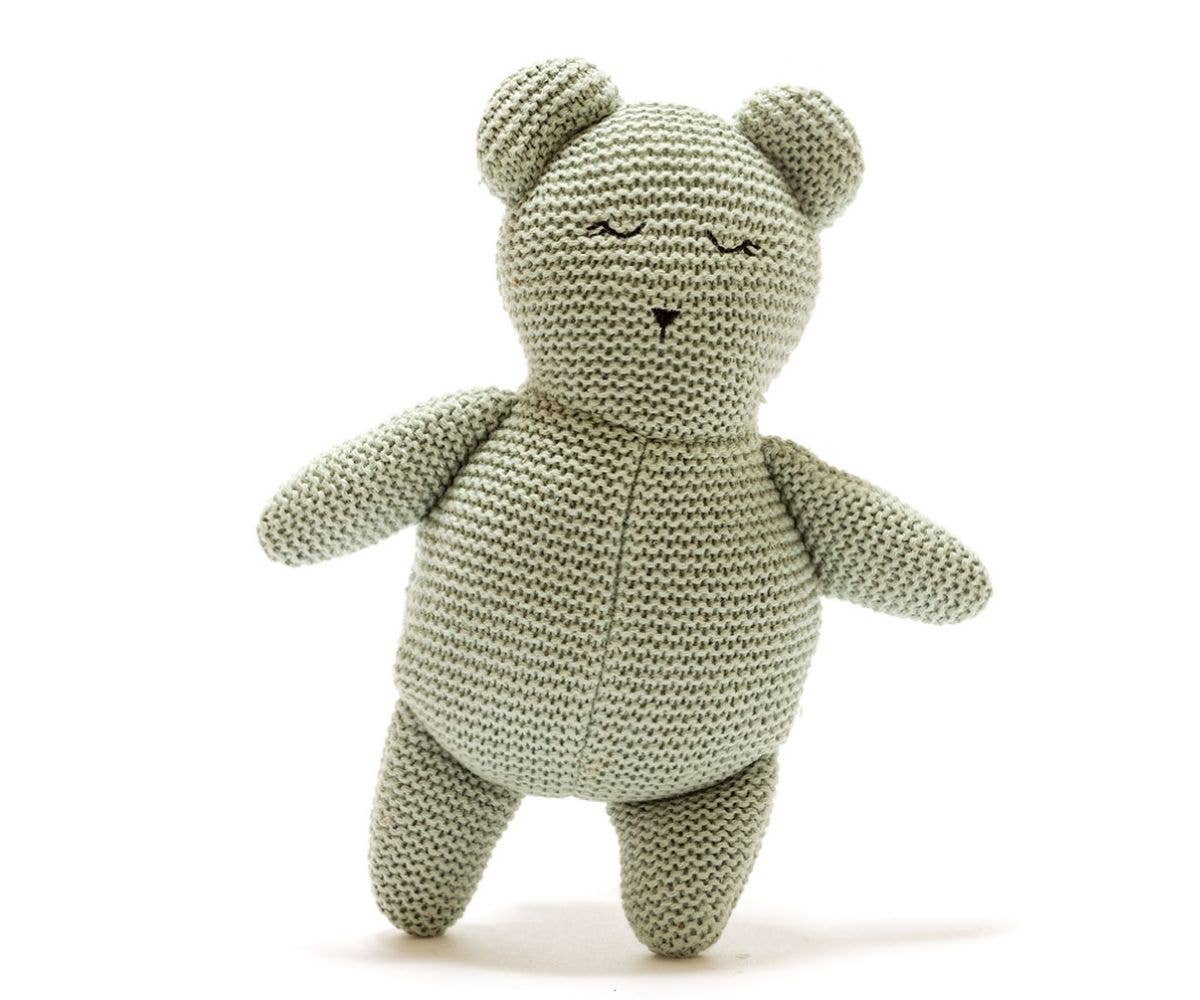 Organic Teddy Bear Toy, Organic Cotton Knitted Teal