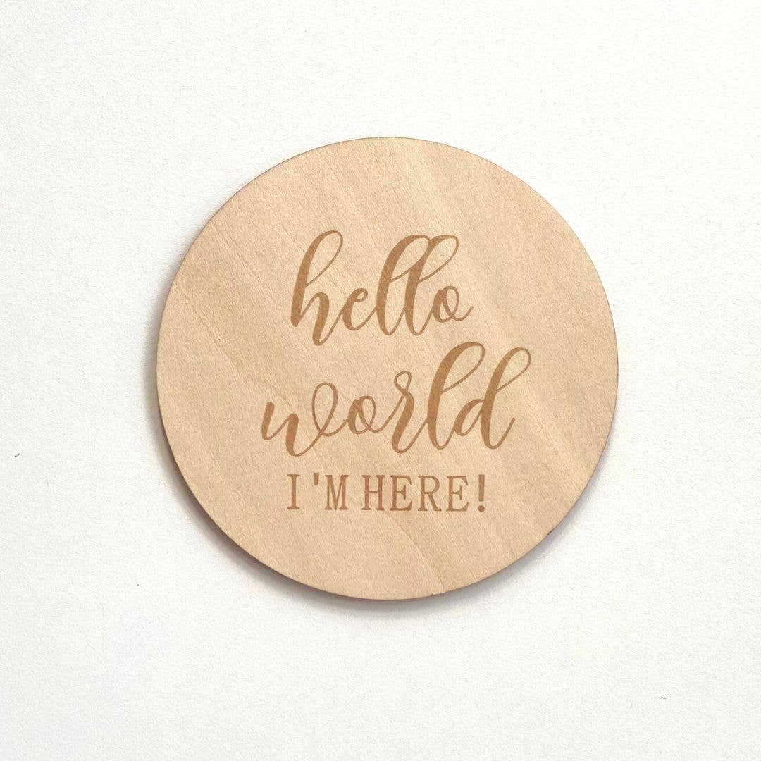 Wooden Baby Announcement Hello World Engraved Sign Plaque